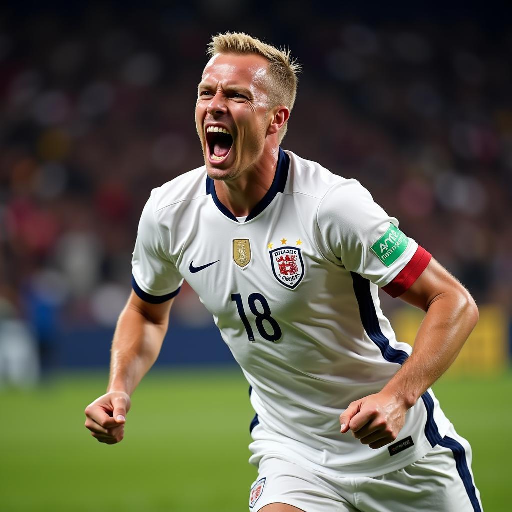 Erling Haaland celebrating a goal after scoring for his team.