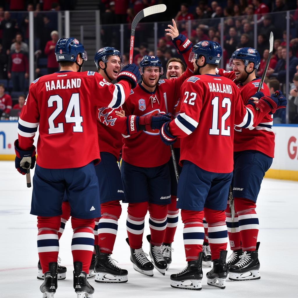  Erling Haaland celebrates a goal with teammates