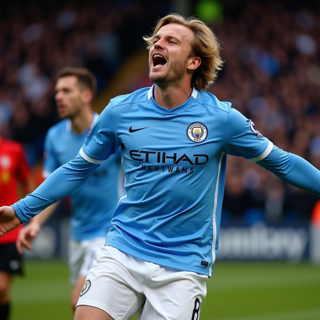 Erling Haaland celebrates a goal for Manchester City