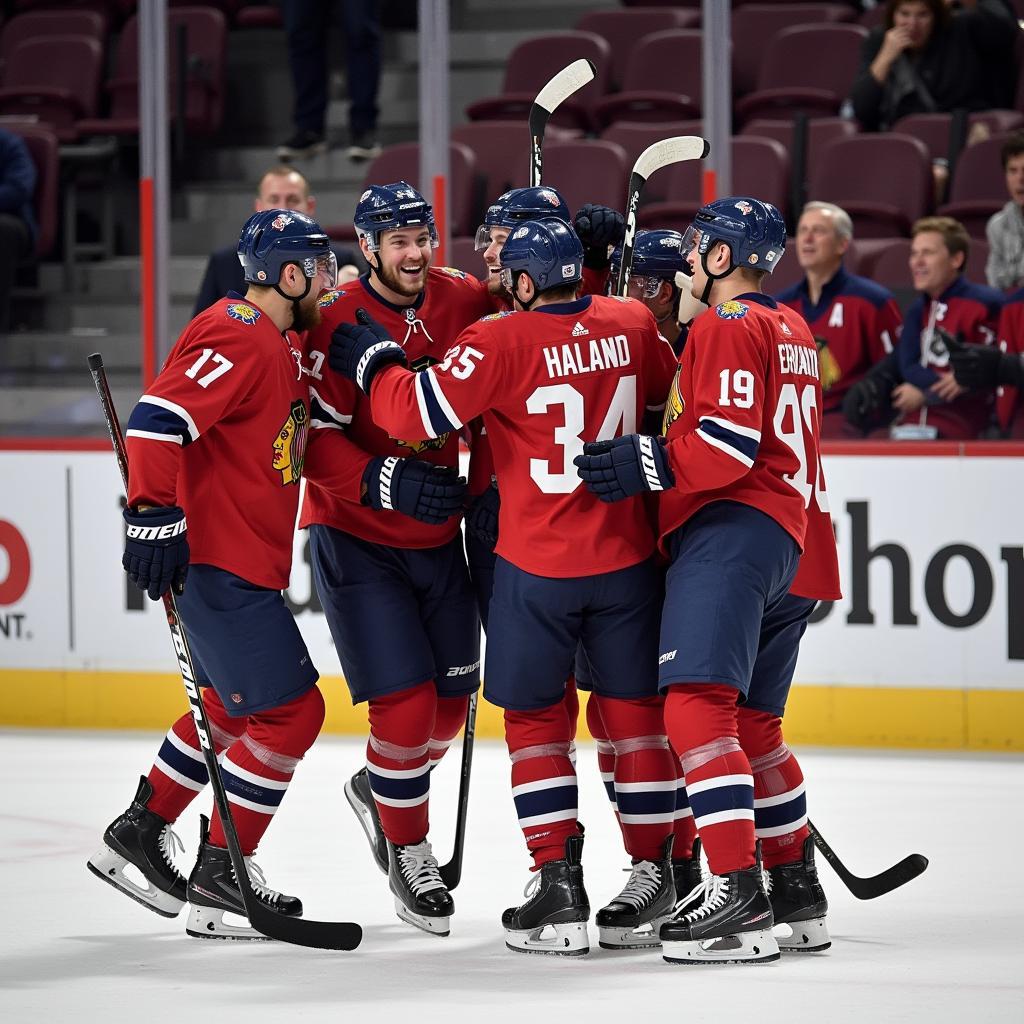 Erling Haaland celebrates a goal with teammates