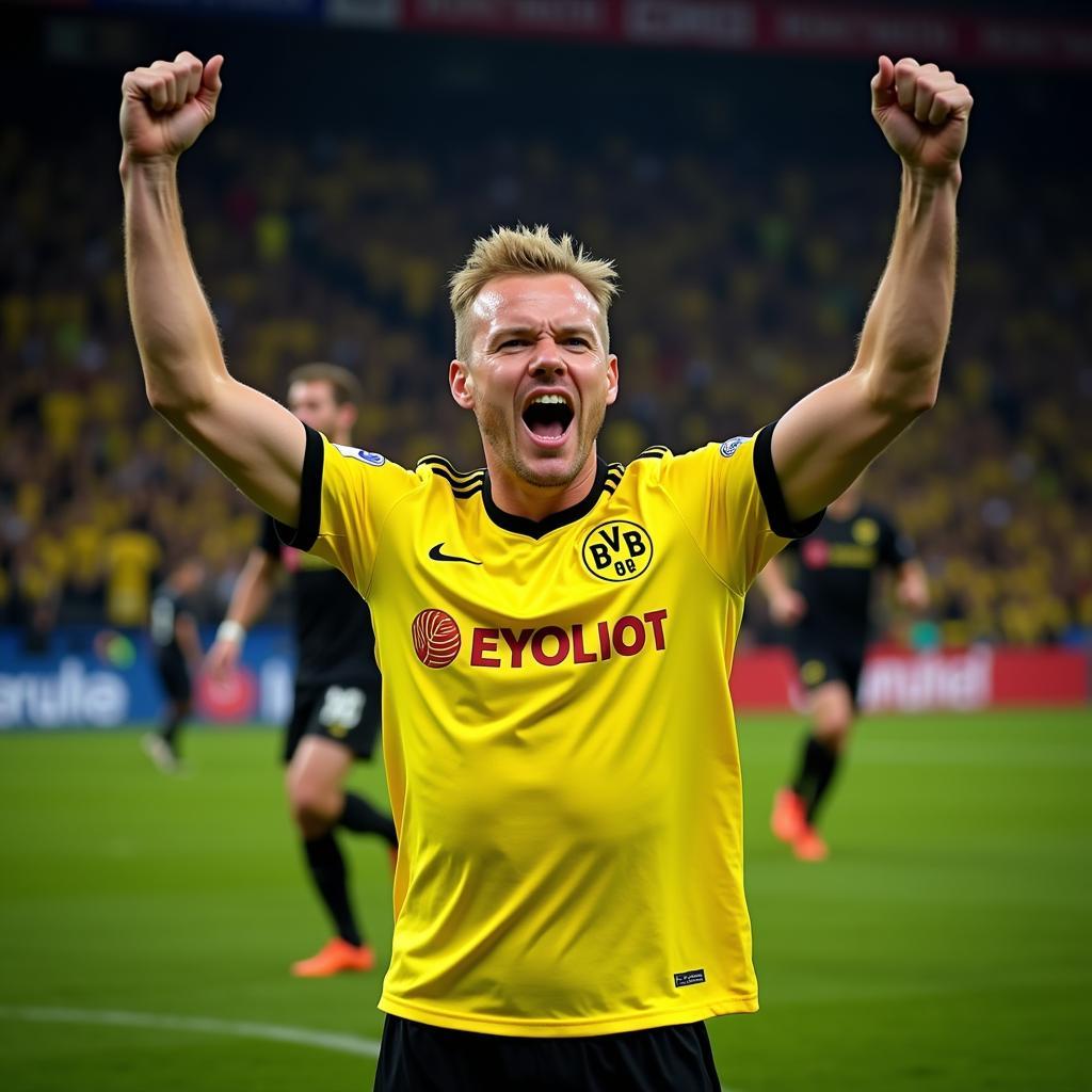 Erling Haaland celebrates a goal with Borussia Dortmund