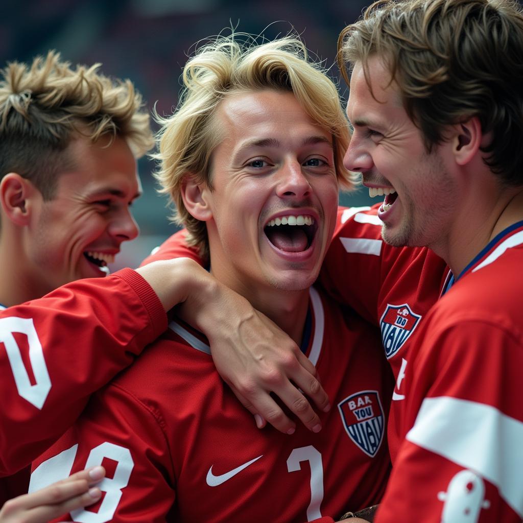 Erling Haaland celebrates a goal with his teammates