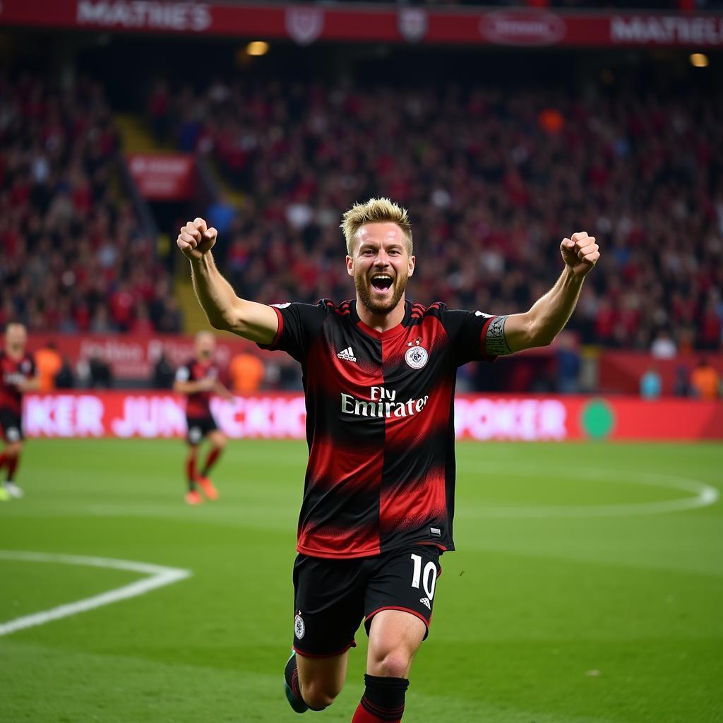 Erling Haaland celebrates a goal in front of cheering fans