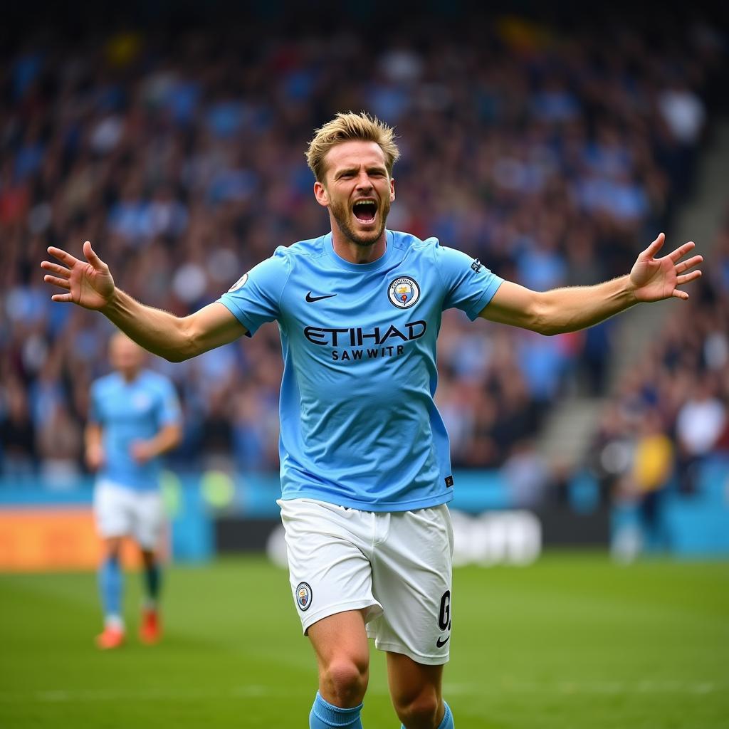 Erling Haaland celebrating a goal for Manchester City