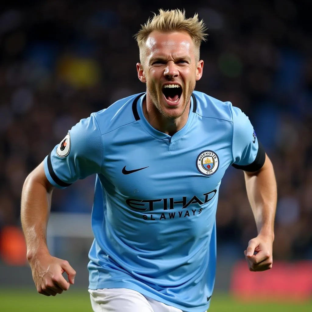 Erling Haaland celebrates a goal for Manchester City