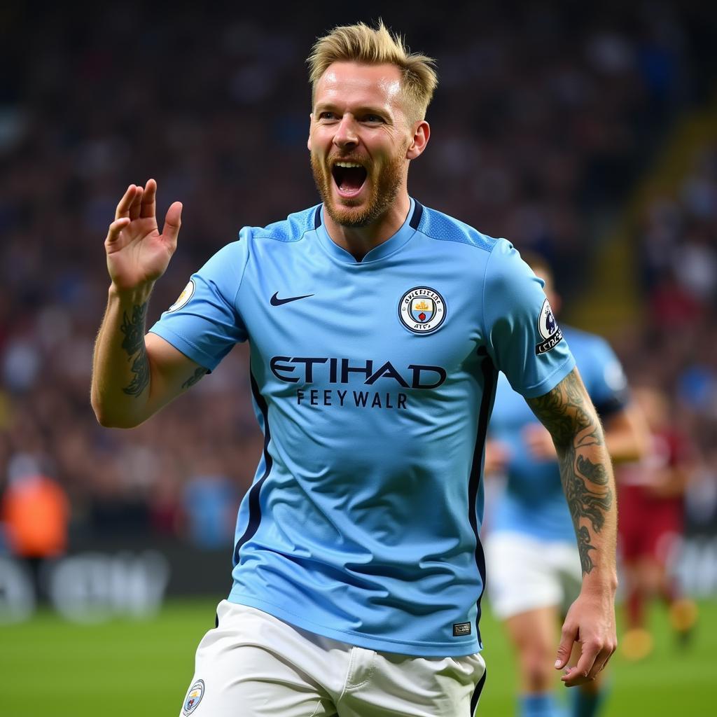 Erling Haaland celebrates a goal for Manchester City