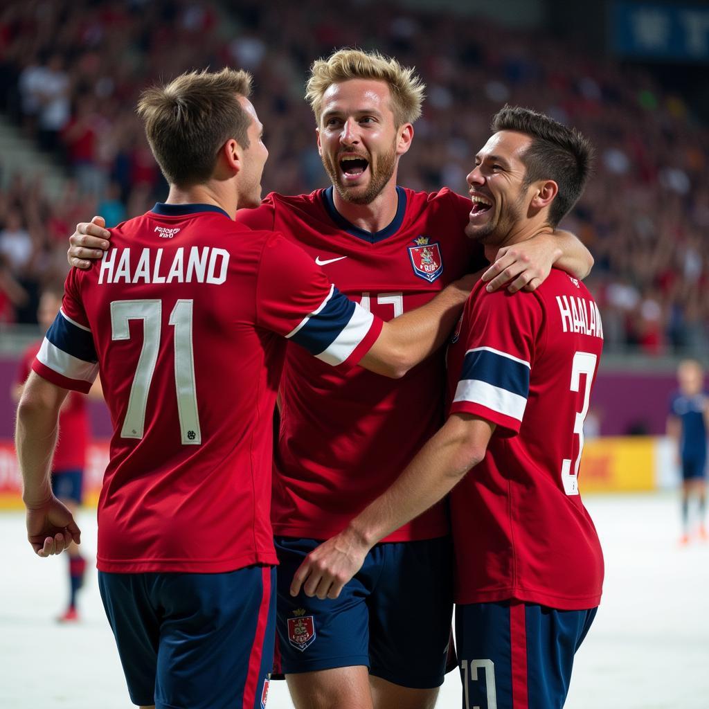 Erling Haaland celebrates a crucial goal for Norway