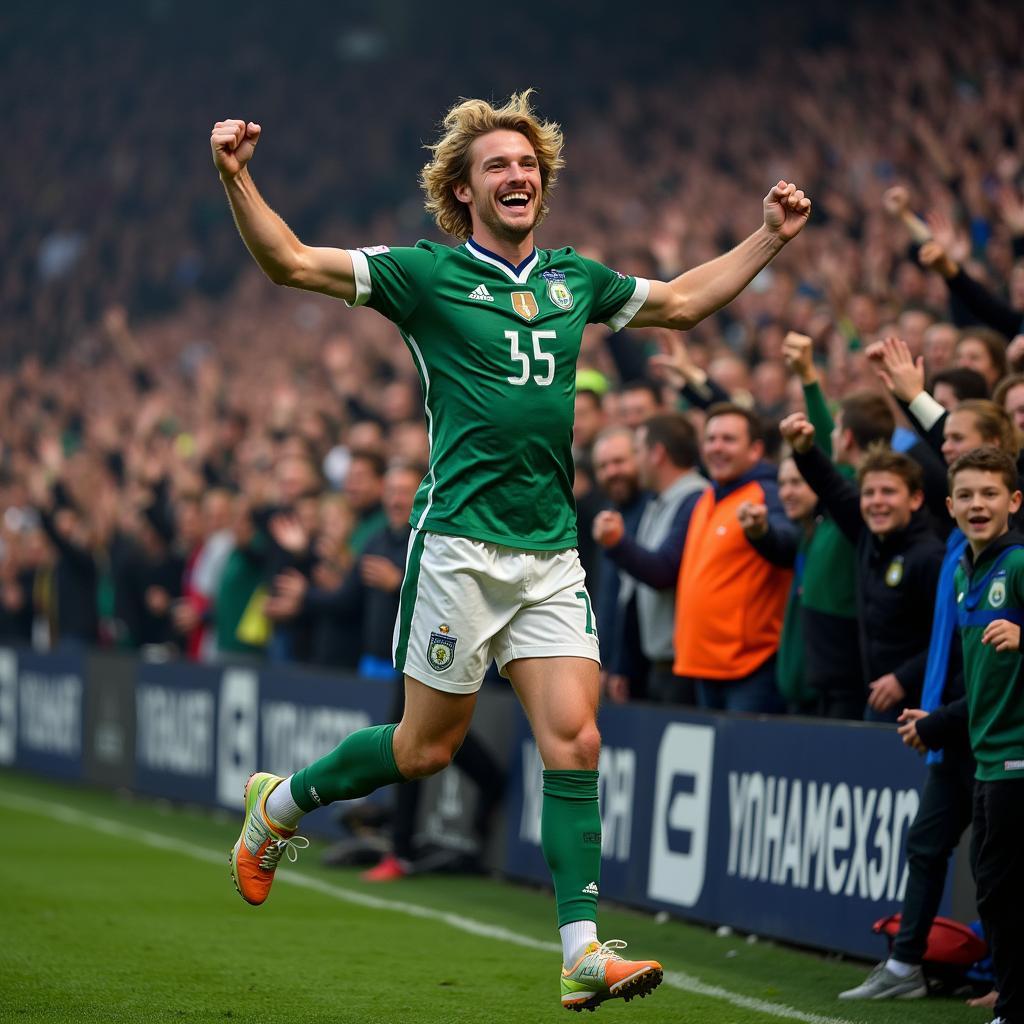 Erling Haaland celebrates a goal with fans