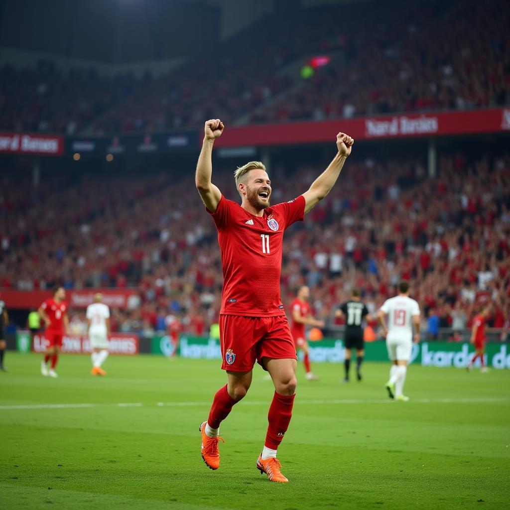 Erling Haaland celebrates a goal with fans