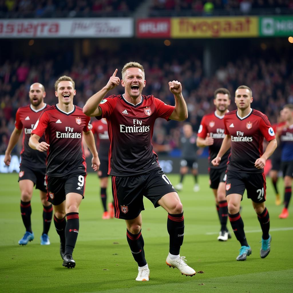 Erling Haaland celebrates a goal with teammates