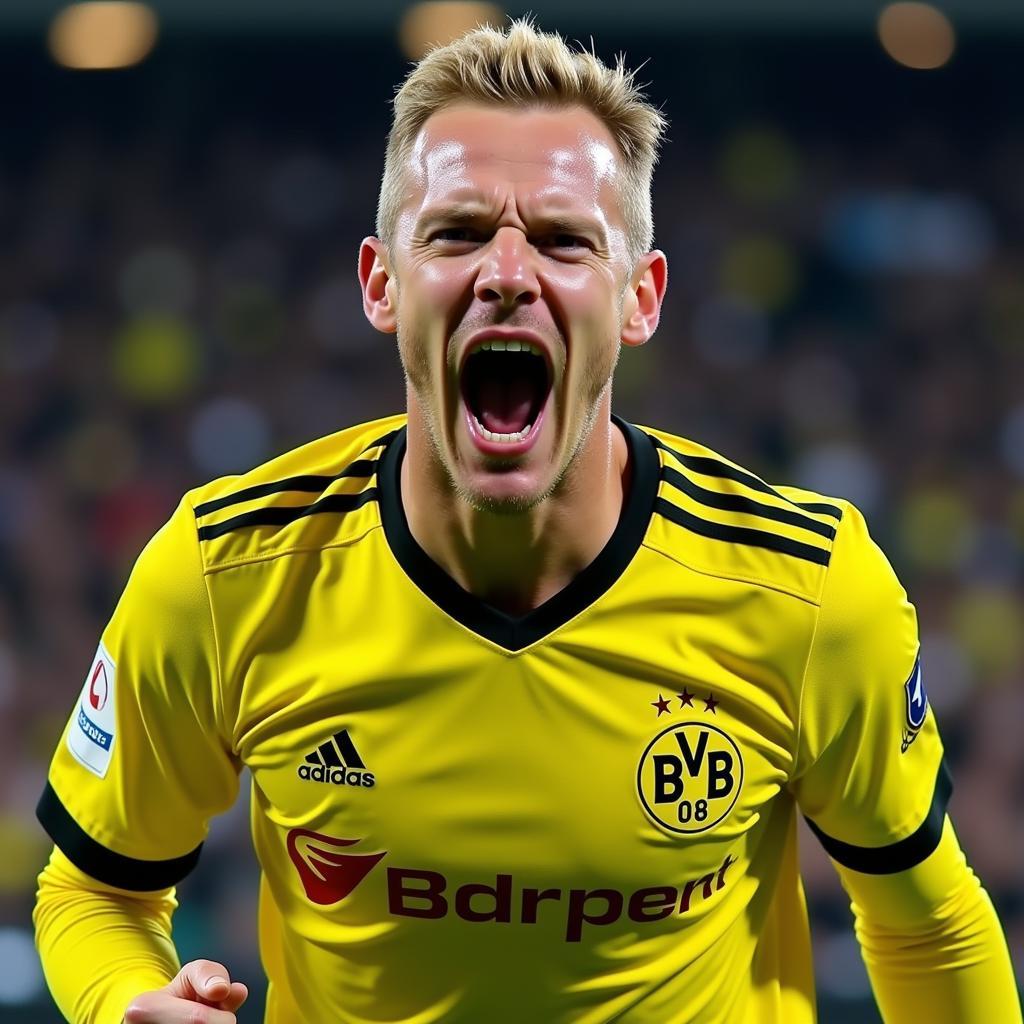 Erling Haaland celebrates a goal for Borussia Dortmund