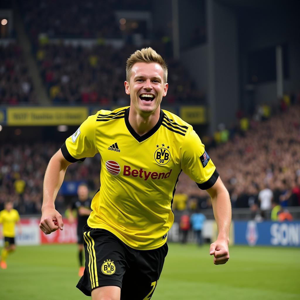 Erling Haaland celebrating a goal for Borussia Dortmund