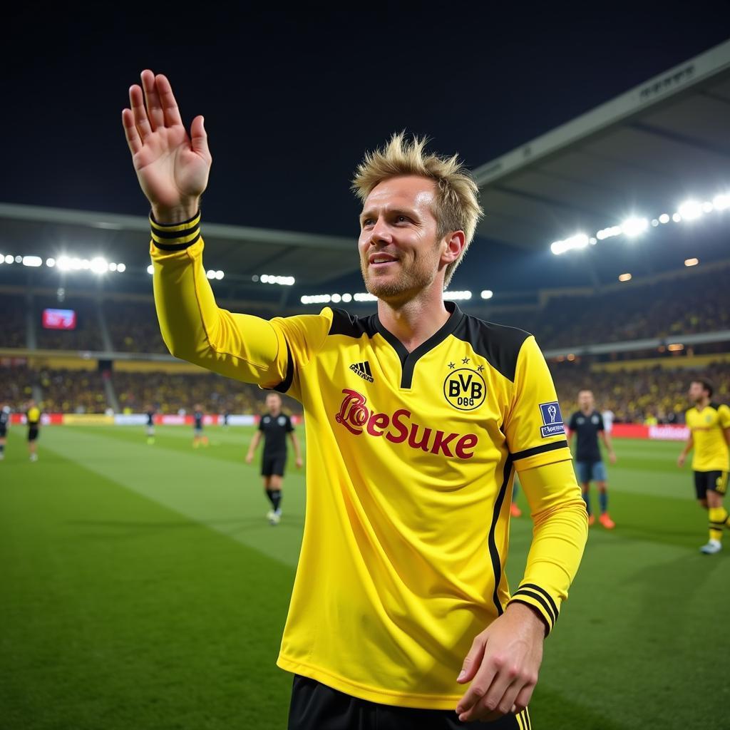 Erling Haaland waving goodbye to Borussia Dortmund fans