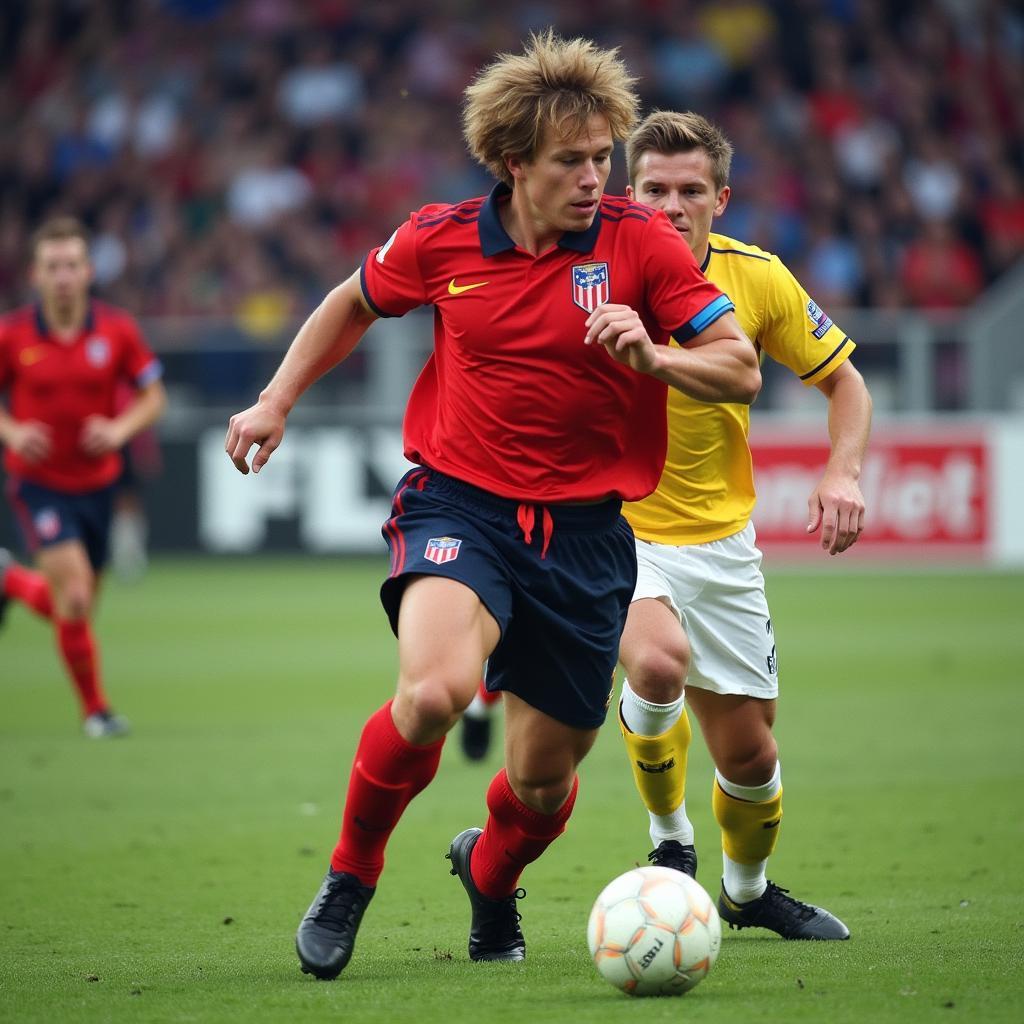 Erling Haaland dribbling past a defender