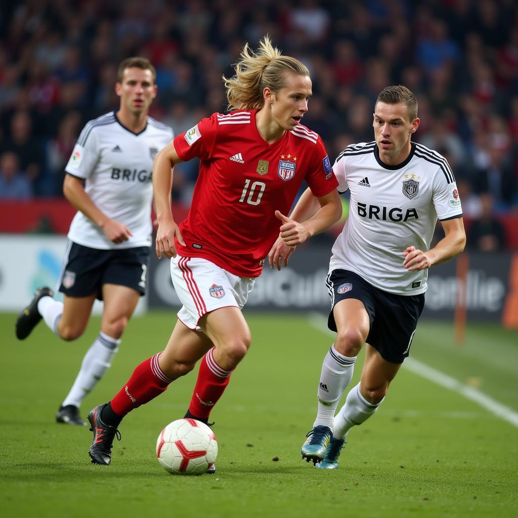 Erling Haaland dribbling past defenders