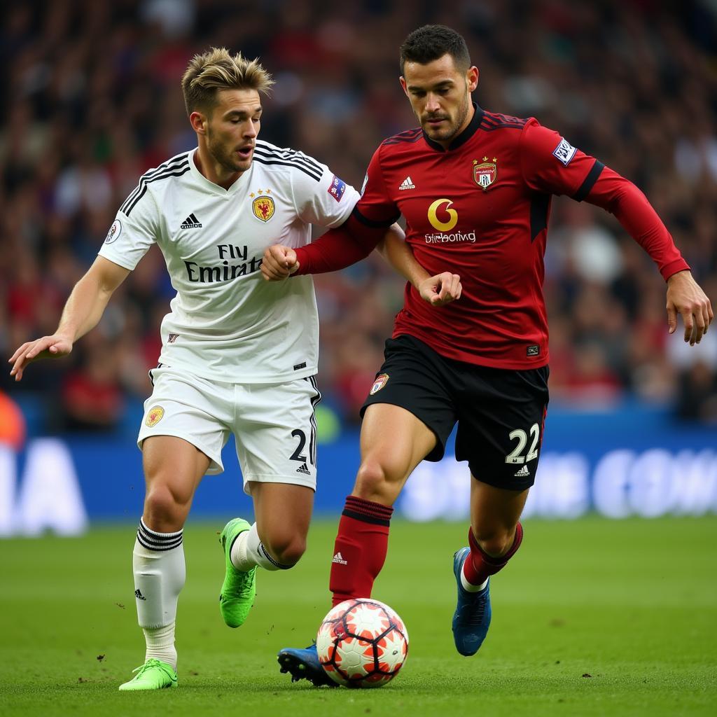 Erling Haaland dribbling past a defender