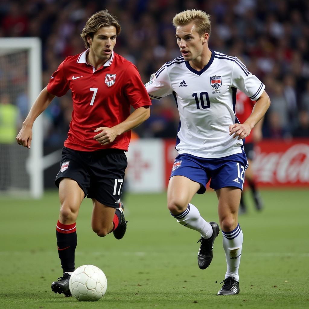 Erling Haaland dribbling past a defender