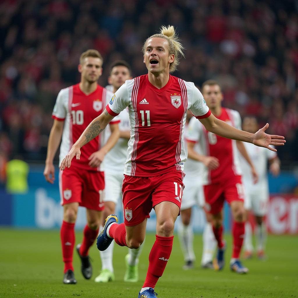 Erling Haaland celebrating a goal on the football pitch