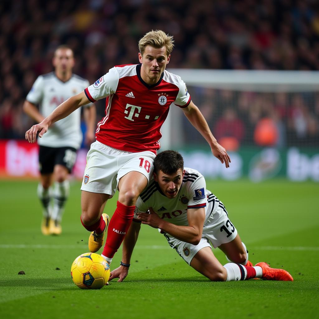 Erling Haaland brought down by a defender