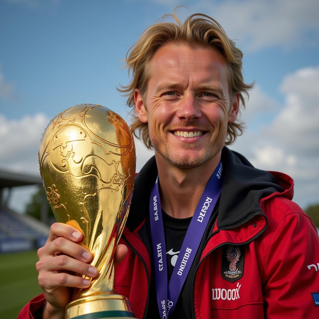 Erling Haaland holding a golden boot trophy