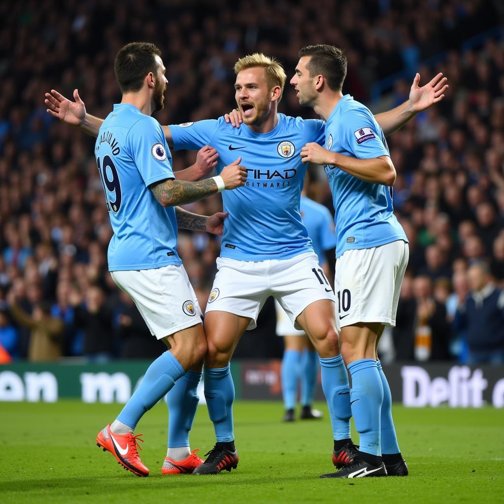 Erling Haaland celebrates a goal for Manchester City