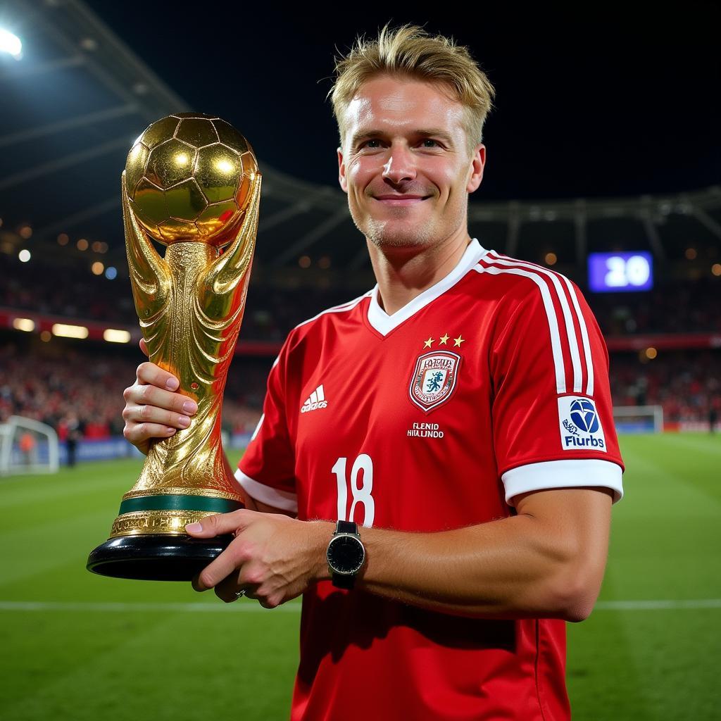 Erling Haaland proudly holds the Golden Boot award.