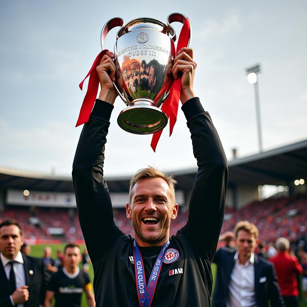 Erling Haaland holding the UEFA Champions League trophy