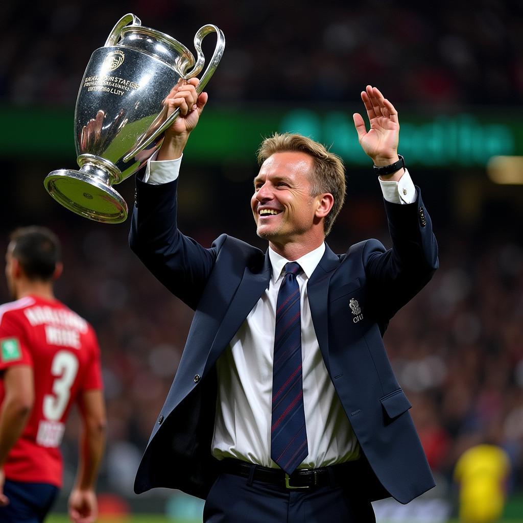 Erling Haaland holding the Champions League trophy