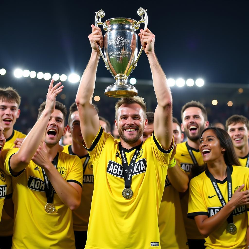 Erling Haaland lifts the DFB-Pokal trophy, his first major honor with Borussia Dortmund.