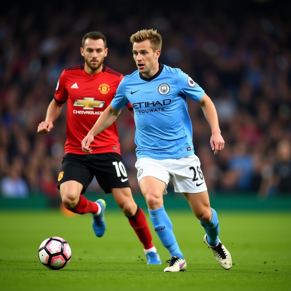 Erling Haaland dribbling the ball in a Manchester City game