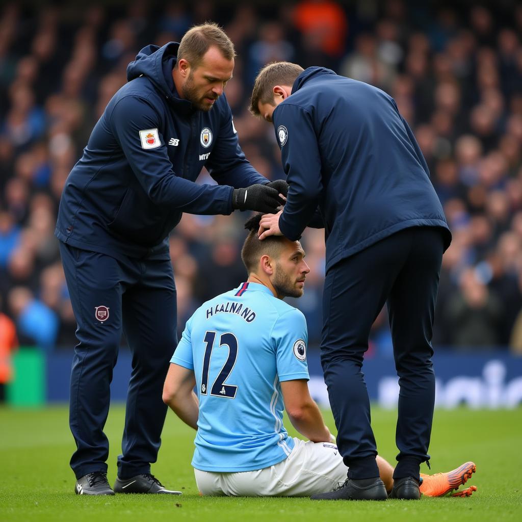 Erling Haaland receiving medical attention on the pitch