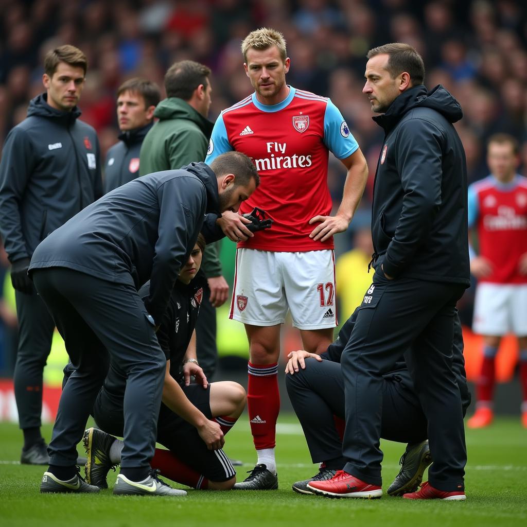 Erling Haaland being assessed for an injury