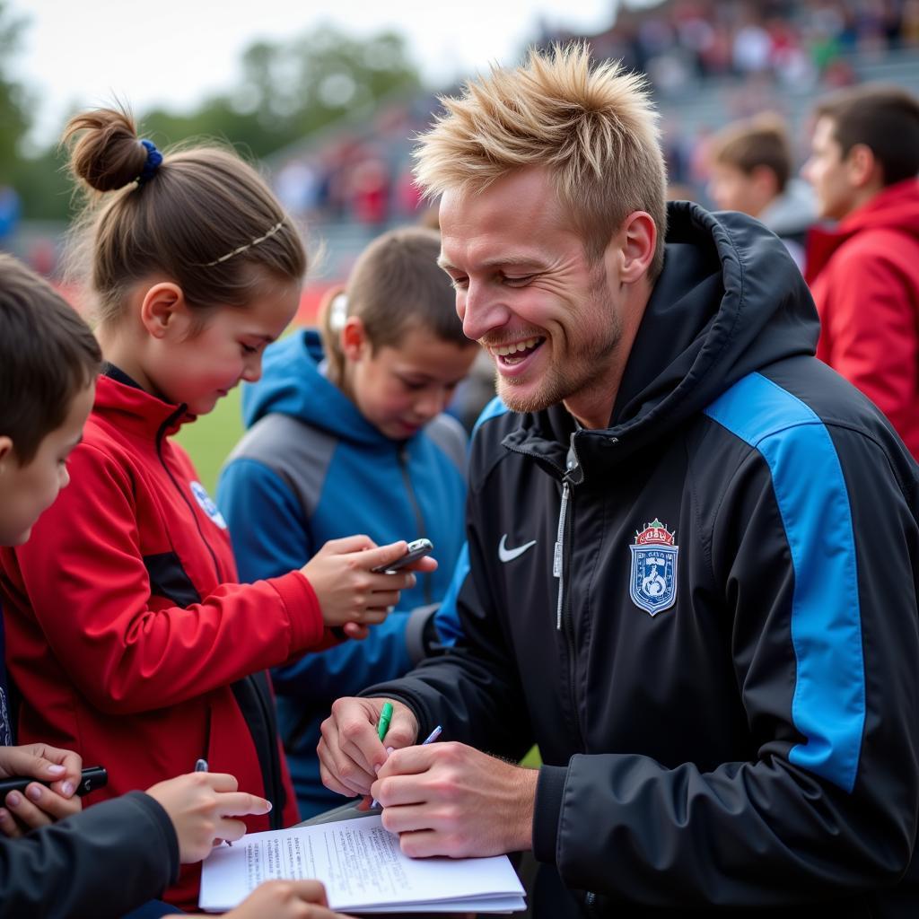 Erling Haaland interacts with young fans