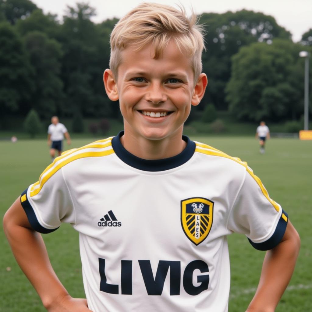 Erling Haaland with a Leeds United shirt