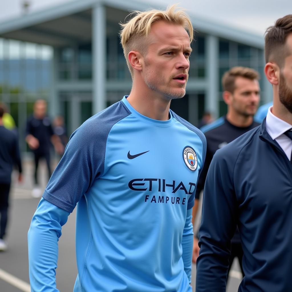 Erling Haaland arriving at Manchester City's training ground