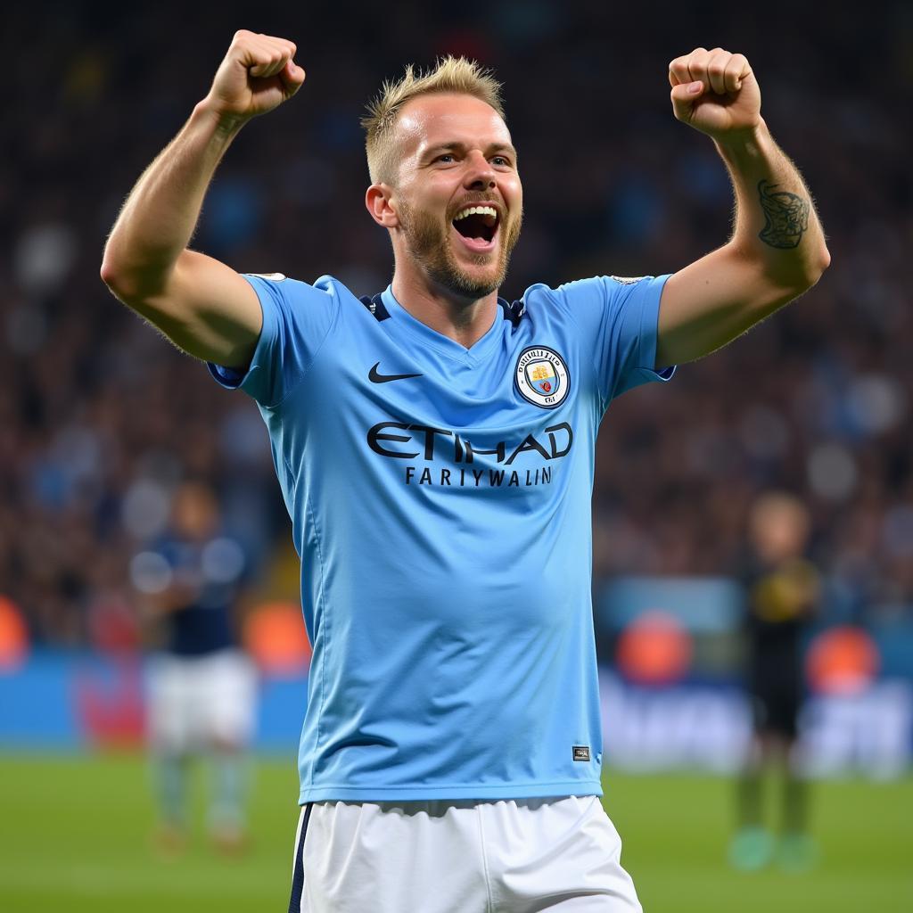 Erling Haaland celebrates a goal for Manchester City