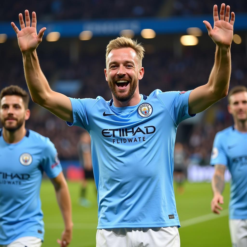 Erling Haaland celebrates a goal for Manchester City