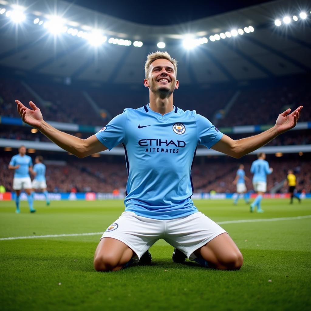 Erling Haaland celebrates a goal for Manchester City