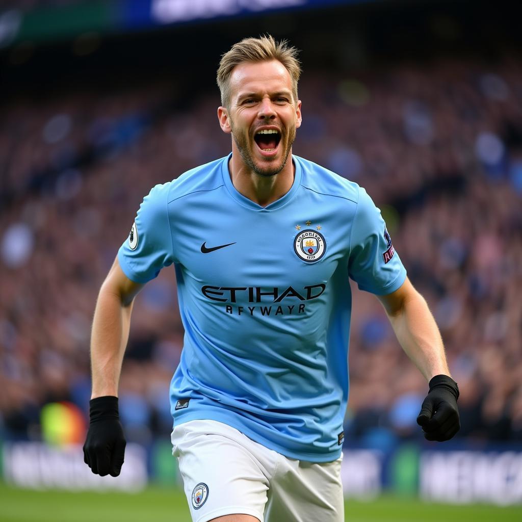 Erling Haaland celebrates a goal for Manchester City