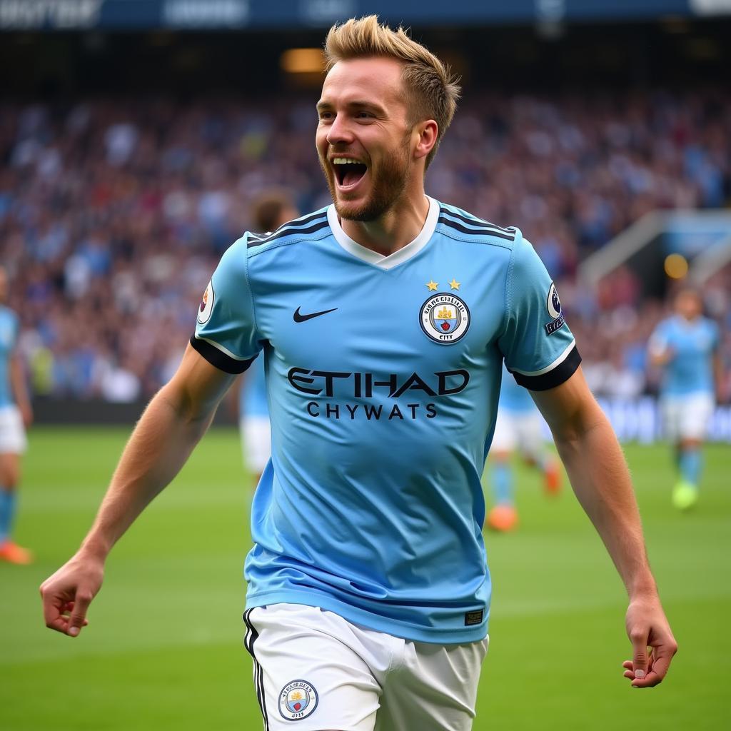 Erling Haaland celebrating a goal for Man City