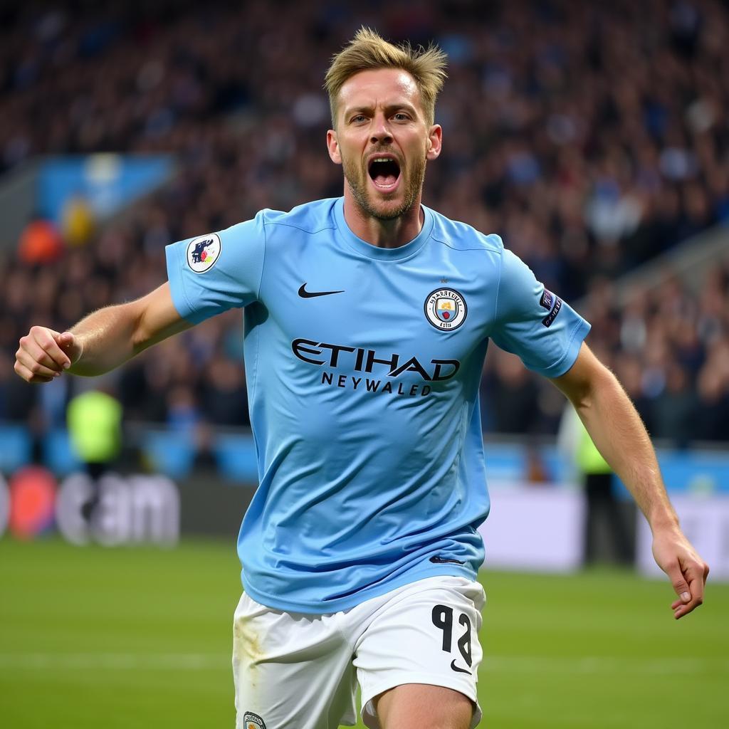 Erling Haaland celebrating a goal for Man City