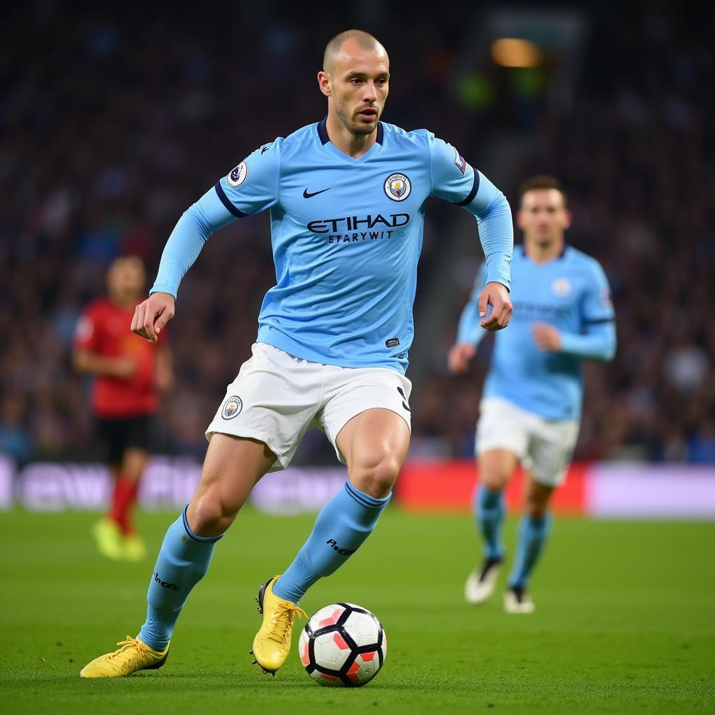 Erling Haaland in action for Man City wearing the number 9 kit