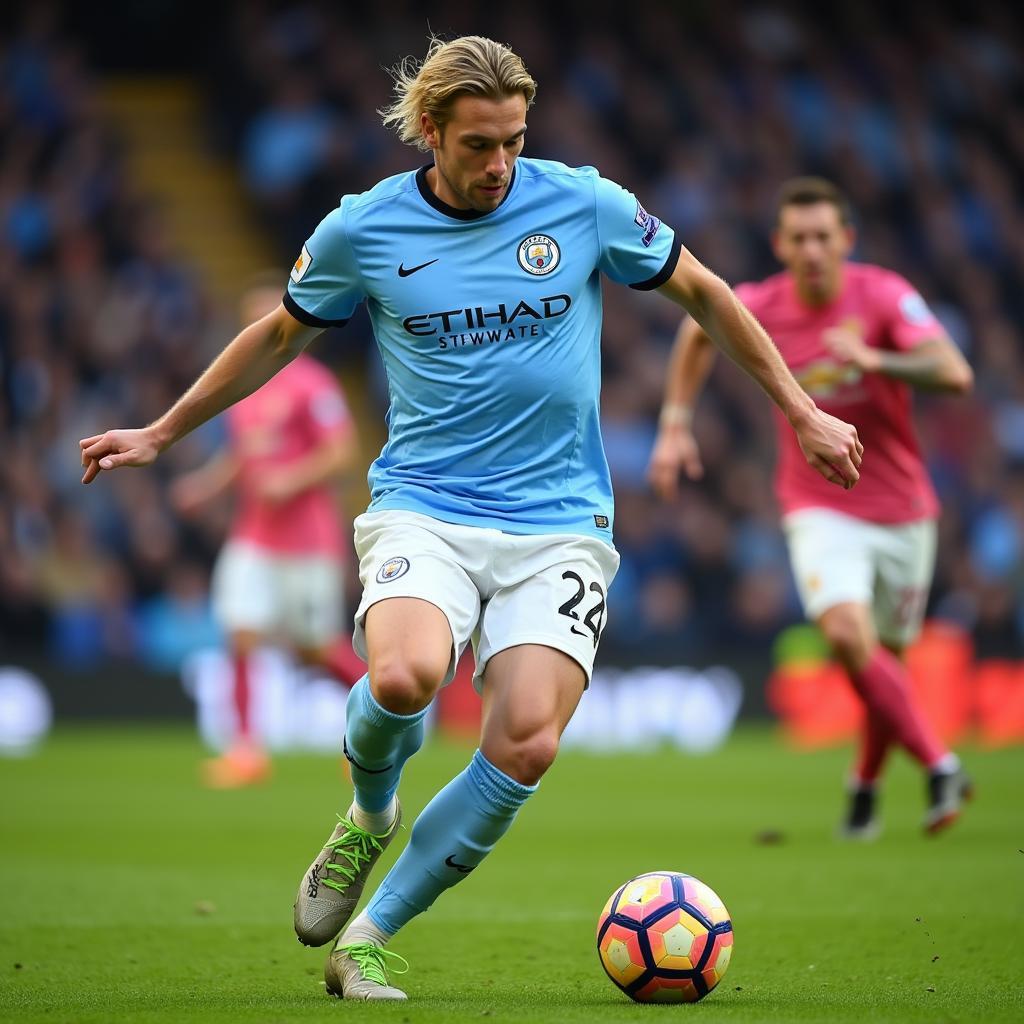 Erling Haaland in action for Manchester City.