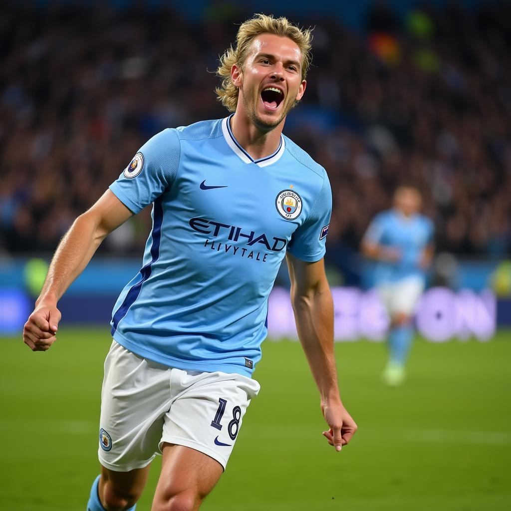 Erling Haaland celebrating a goal for Manchester City