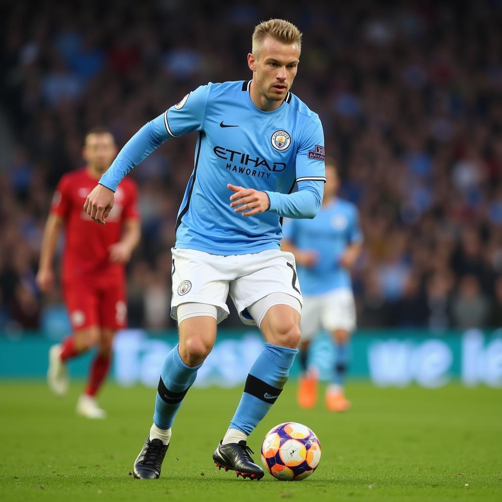 Erling Haaland controls the ball for Manchester City