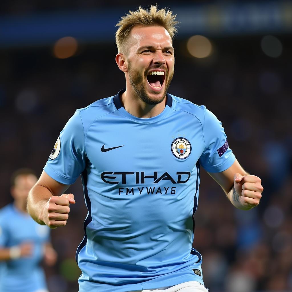 Erling Haaland celebrates a goal for Manchester City