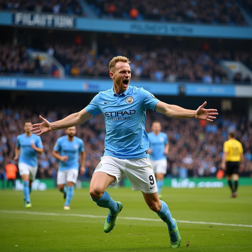 Erling Haaland celebrates a goal for Manchester City