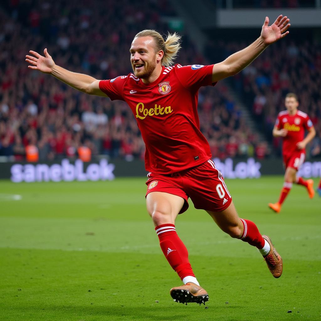 Erling Haaland celebrating a goal in a Manchester City match.