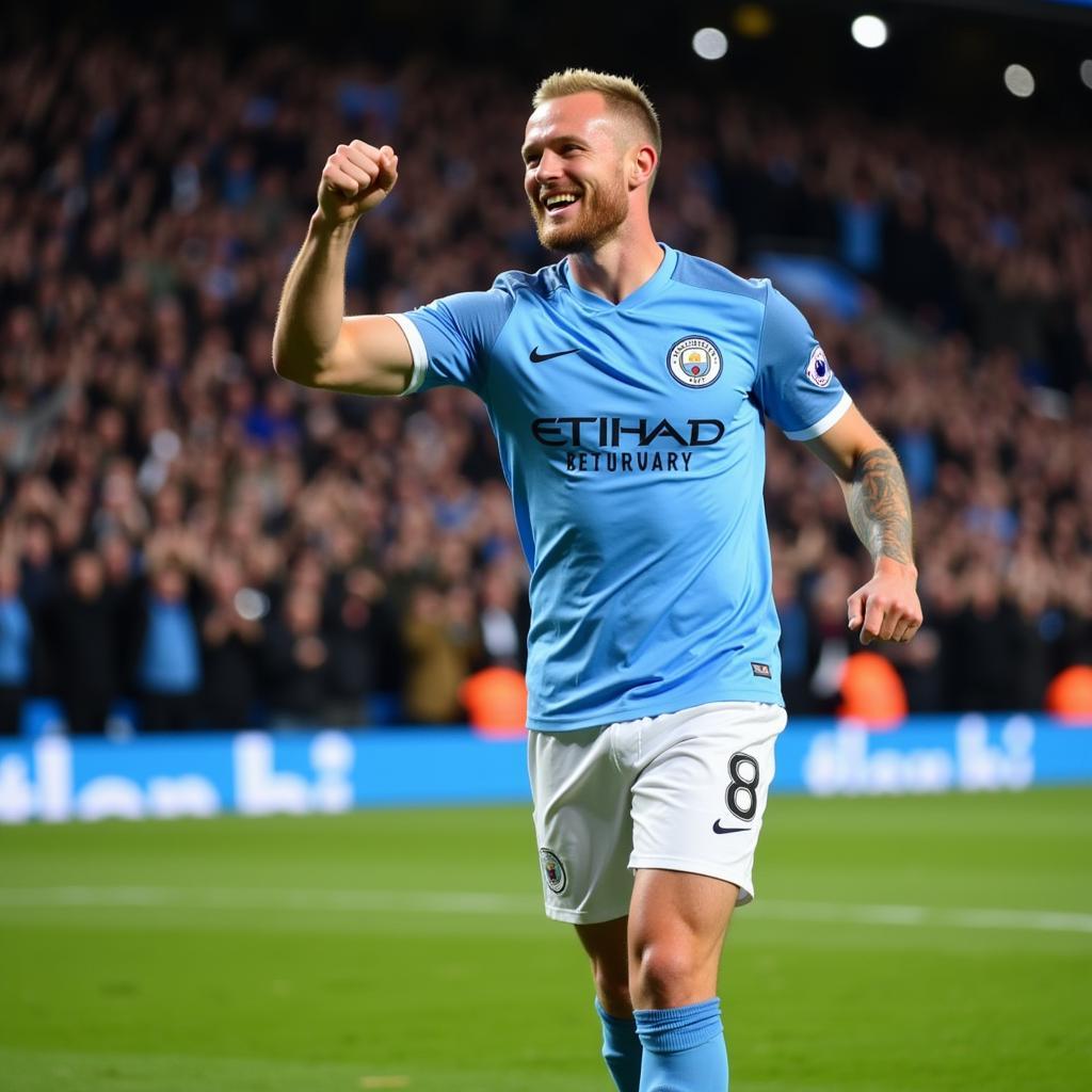 Erling Haaland Celebrating a Goal in a Manchester City Jersey