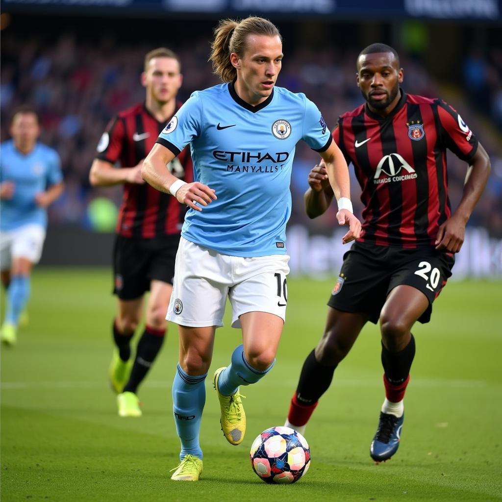 Erling Haaland dribbling the ball for Manchester City